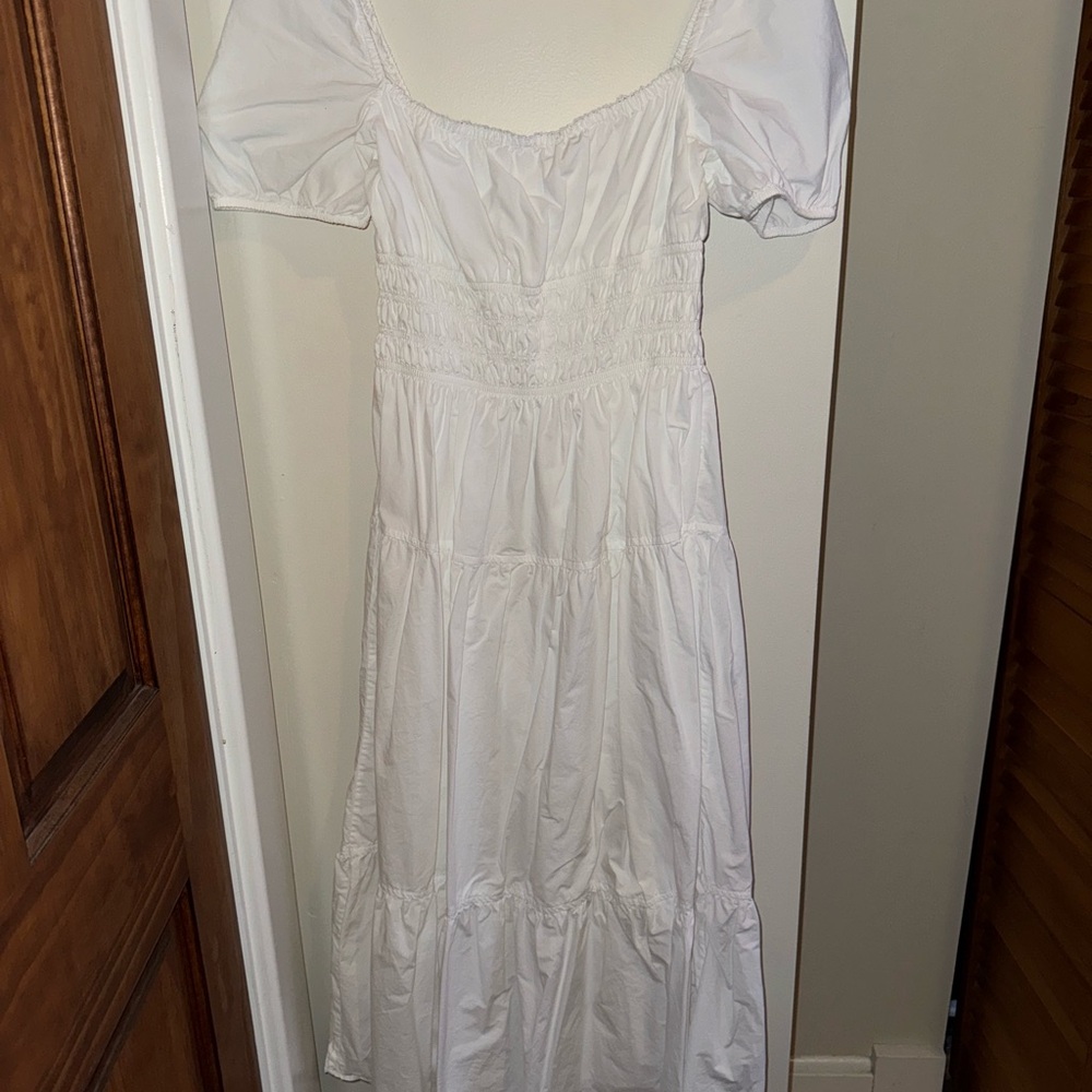 Aritzia Wilfred White Ruched Tiered Maxi Dress